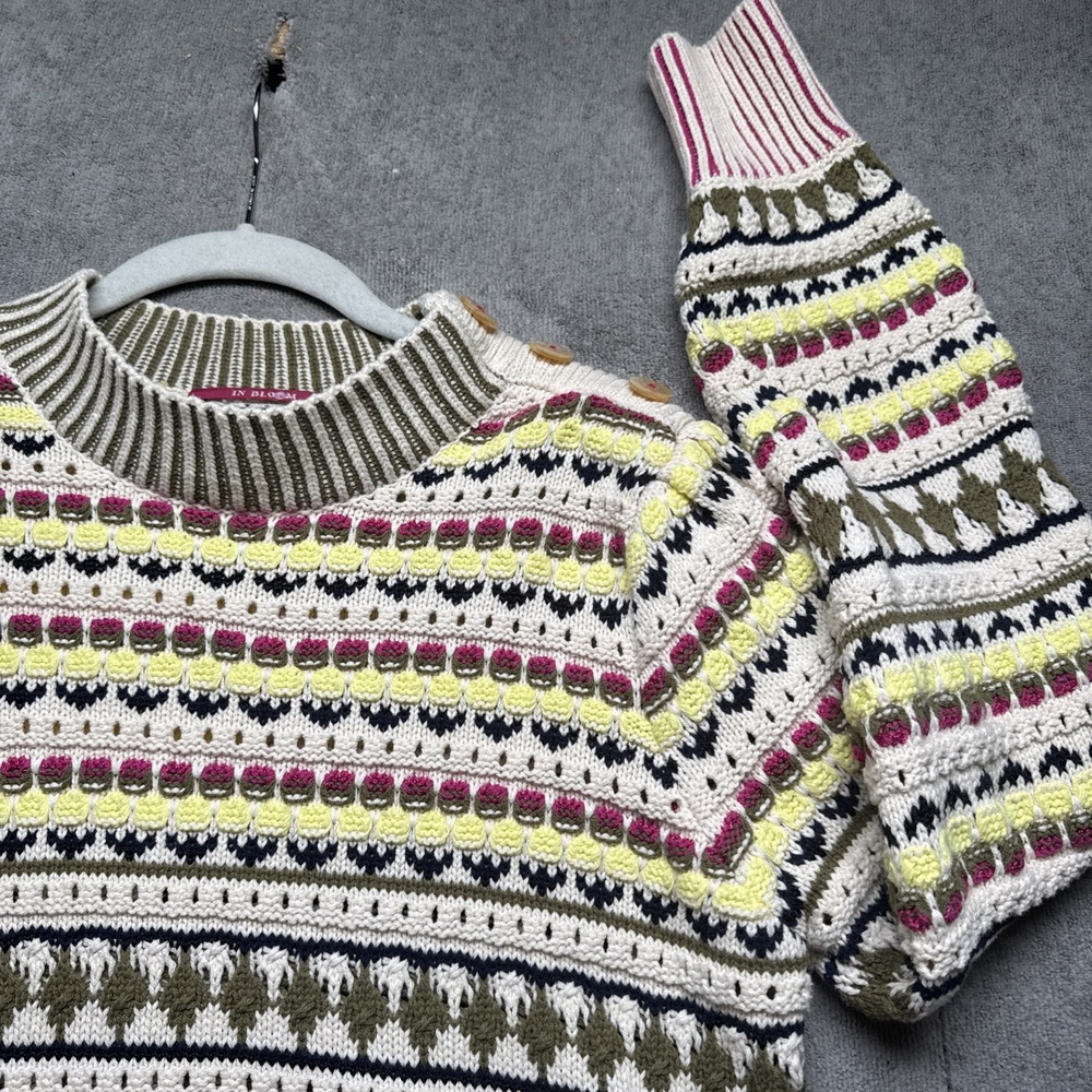 Fair Isle Mock Neck Sweater Women's Large Multicolor Striped Knit Cozy Apres Ski